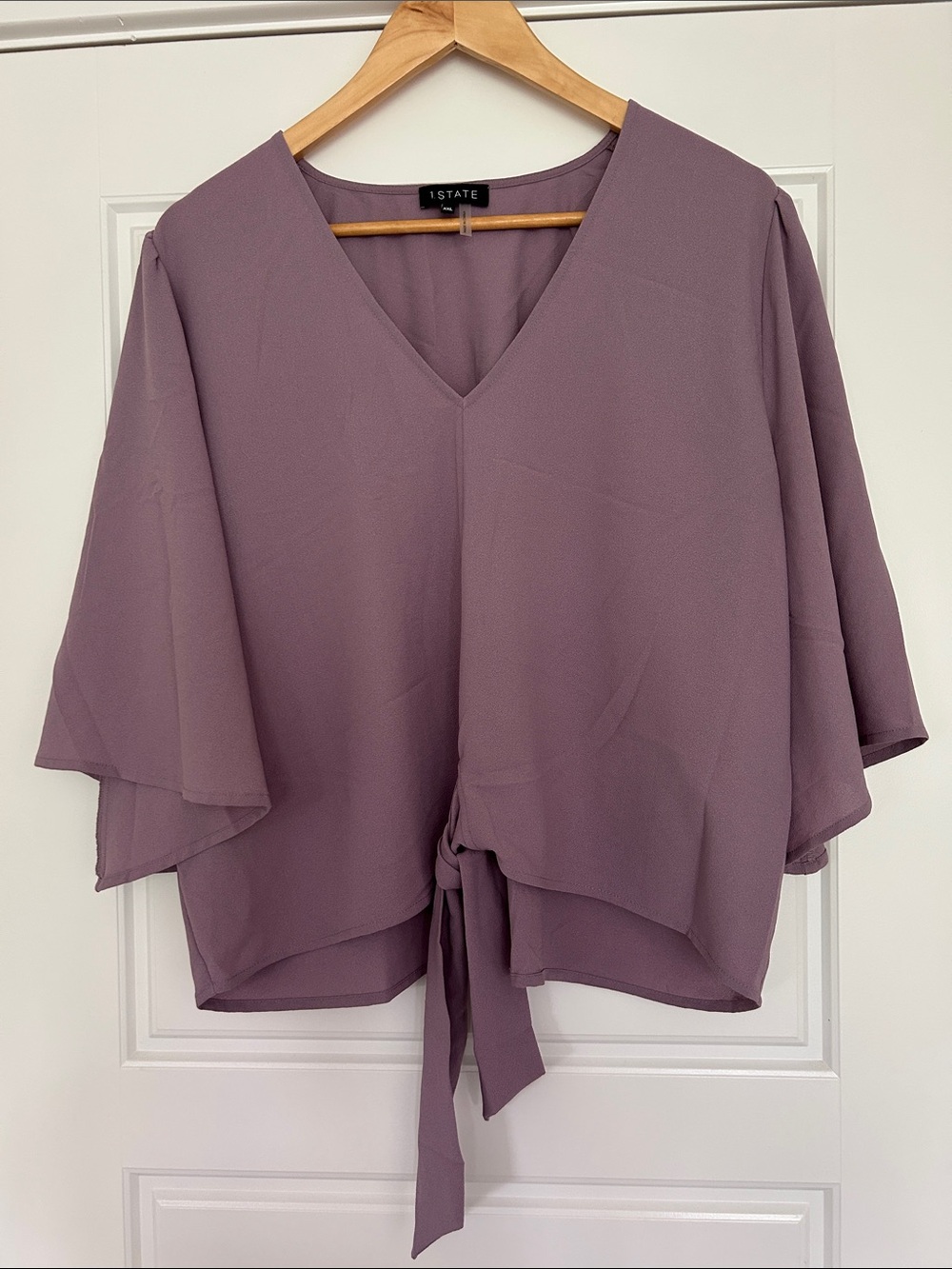 1. State Mauve Tie-Front V-Neck Flutter Sleeve Top